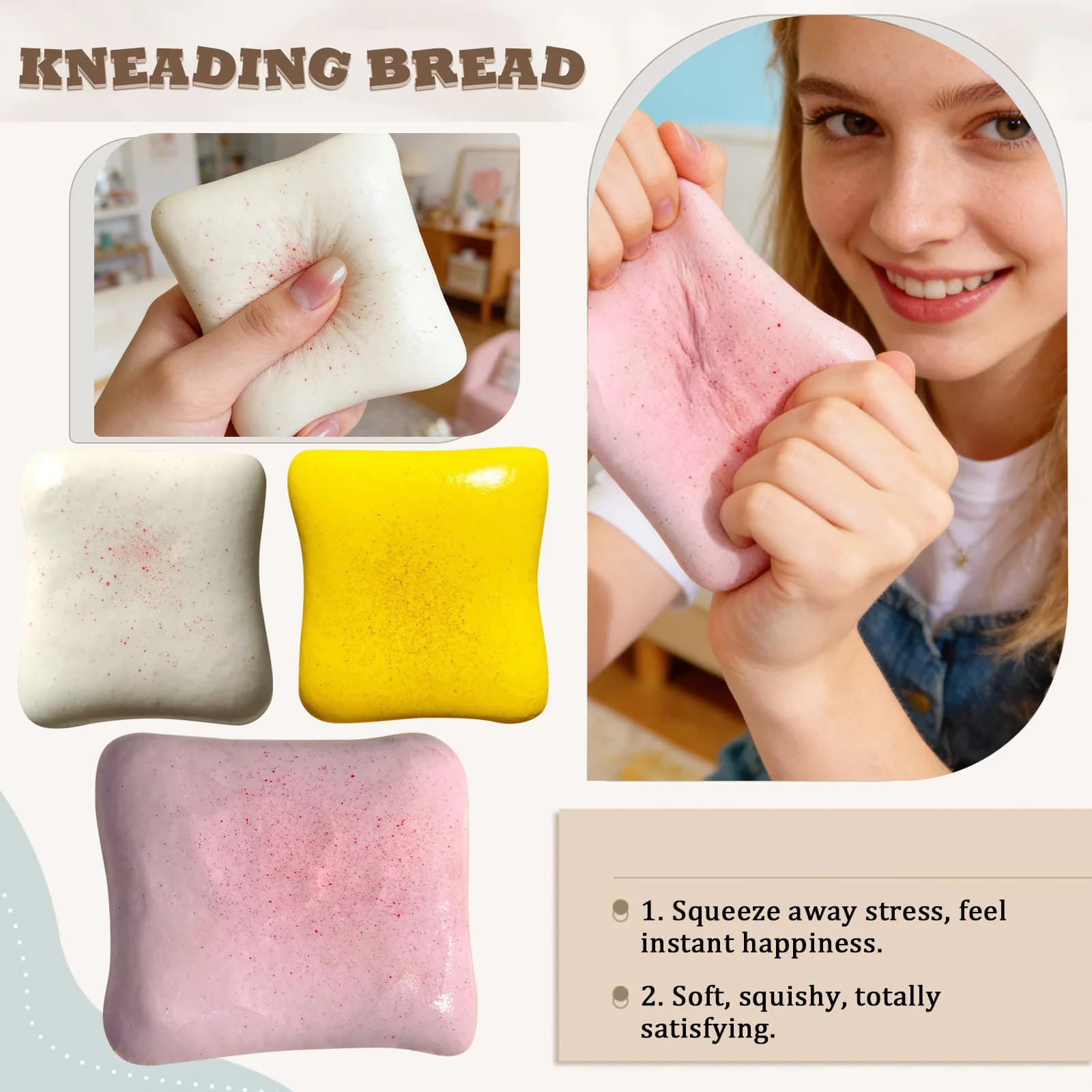 Giocattolo Antistress a Forma di Pane Bagnato, Giocattolo Sensoriale a Lenta Risalita, Regalo Antiansia per Bambini, Gadget Decompressione Realistico a Forma di Pane