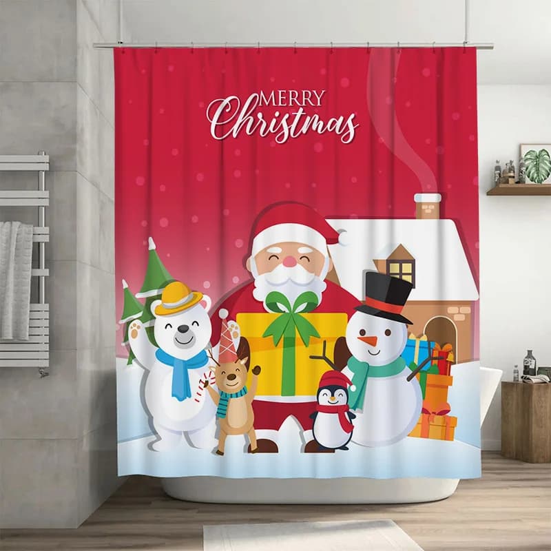 TU Tenda da doccia natalizia Decorazioni festive per le vacanze Set da bagno a tema invernale Modello natalizio impermeabile Decorazioni per la casa Regalo