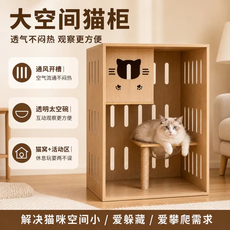Villa per uso domestico, armadio ventilato da interno extra-large, con tiragraffi per gatti, capsula spaziale, woo integrato