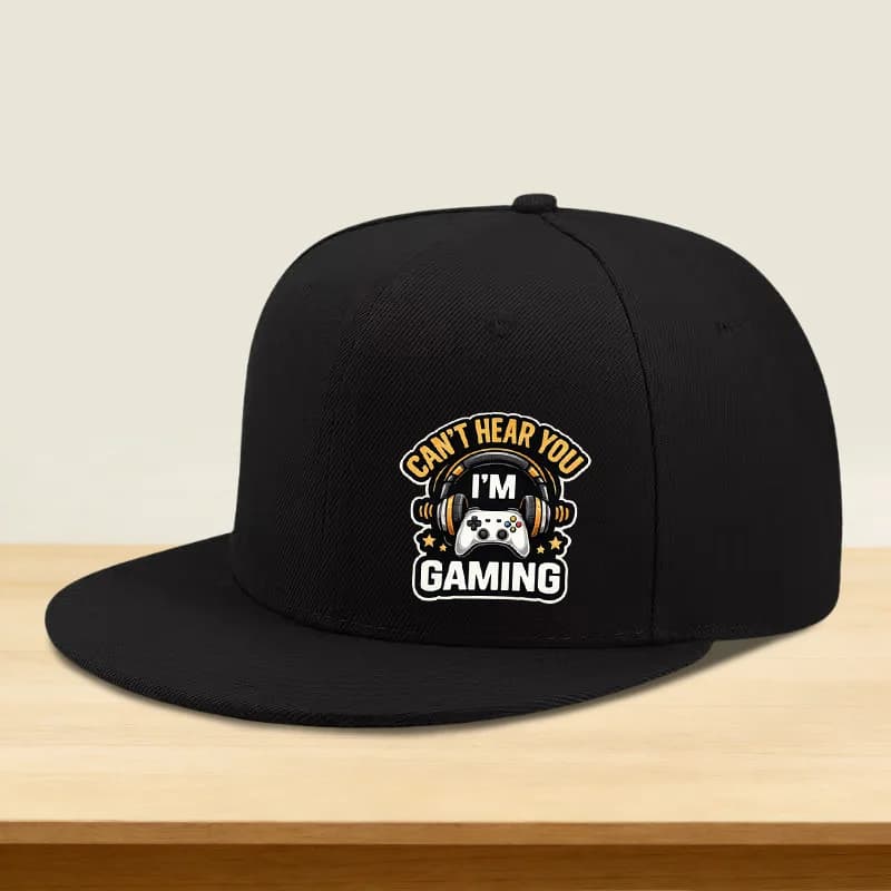1pc of "Can't Hear You I'm Gaming" Gaming Headset and Controller Print Hip-hop Hat, a Flat-brim High-crown Cap in an Outdoor Sp