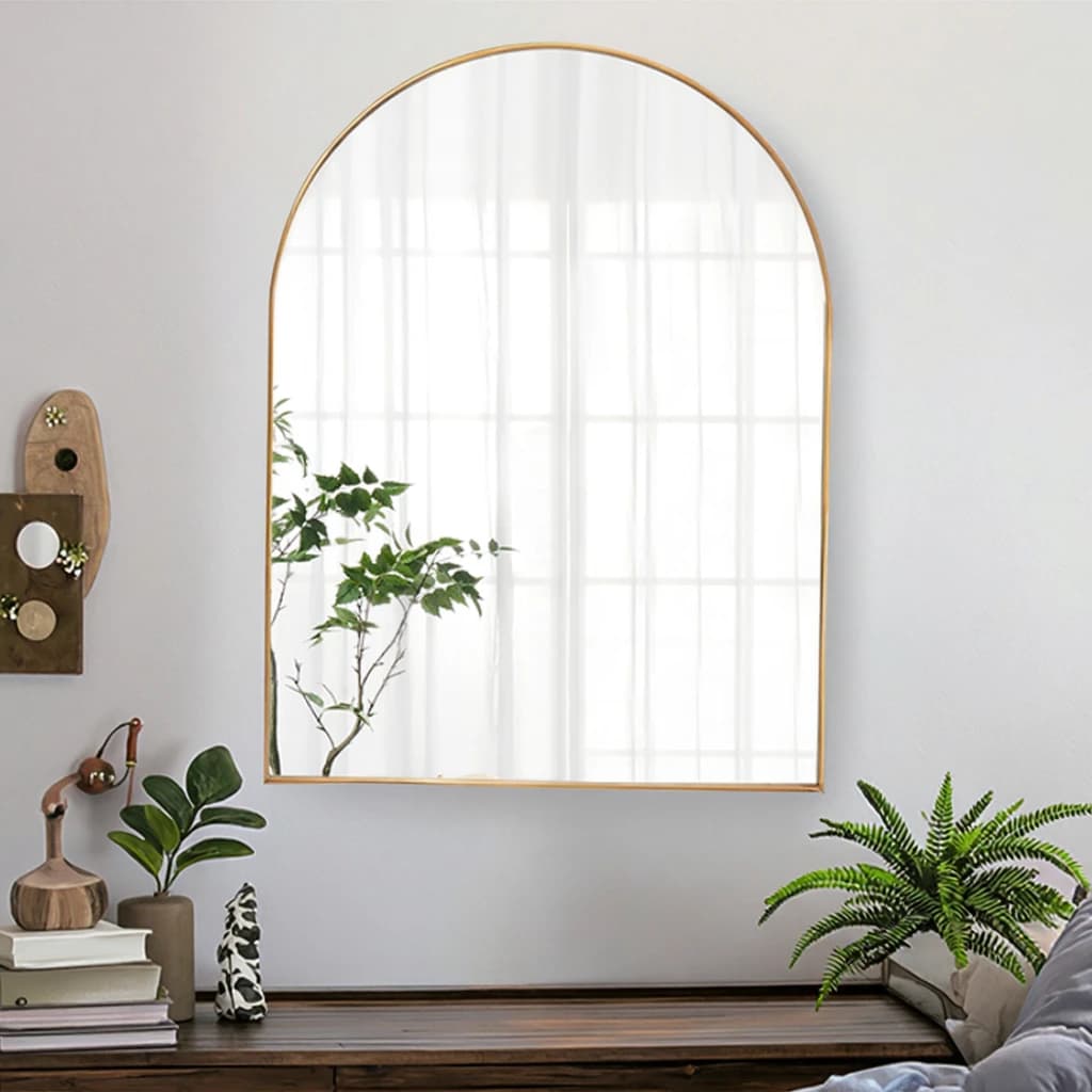 Specchio a figura intera da pavimento grande fatto a mano in lega di fabbrica con miroir in metallo, arco glamour, design ovale per bagno camera da letto