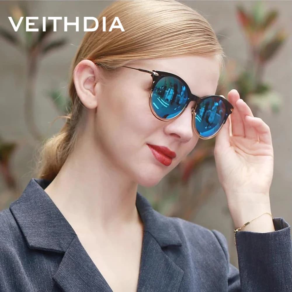 VEITHDIA 30VFH290 TR90 Women's Sunglasses with UV400 polarized frame, anti-reflective mirror lenses, Cat Eye for women