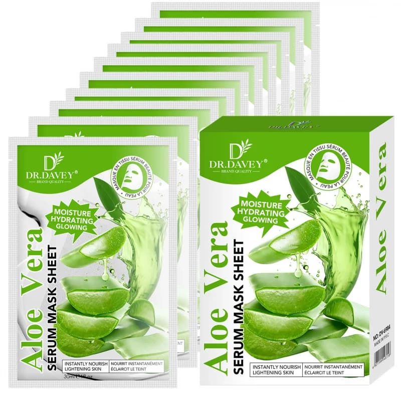 Maschera Viso in Fogli con Siero all'Aloe Vera, Cura del Viso, Idratante e Delicata sulla Pelle, Facile da Assorbire, Portatile, 10 Compresse/Scatola