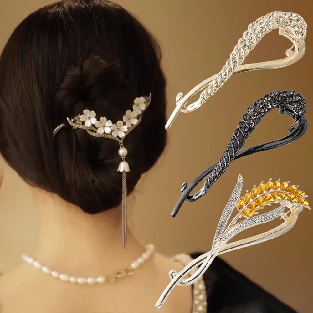 Strass nappa capelli artiglio Clip panino donne fiore tornante copricapo Hairgrip metallo Barrette Banana Twist accessori per capelli gioielli