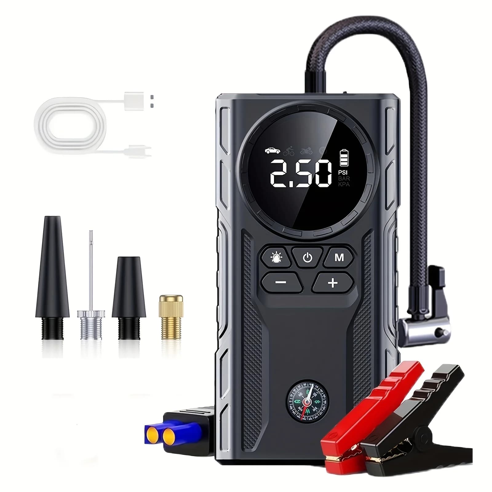 Avviatore d'Emergenza Portatile per Auto con Compressore d'Aria, 7000A 150PSI, per Batterie Benzina (9.0L) e Diesel (2.11Gal), Jump Box