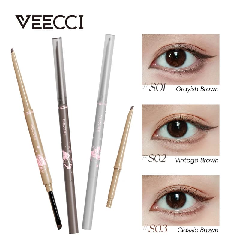 VEECCI Penna Gel Eyeliner a Doppia Punta con Ricarica, Anti-sbavatura, Lunga Durata, Resistente al Sudore, Eyeliner Liscio per il Trucco Sotto gli Occhi