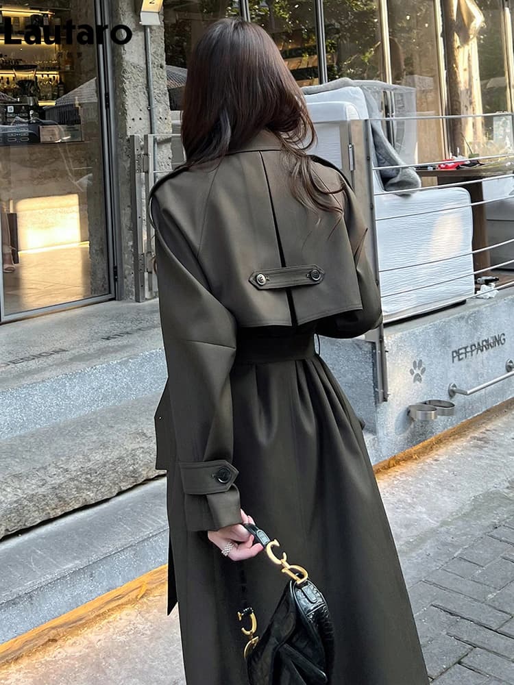 Lautaro Spring Autumn Long Trench Coat for Women with Belt Raglan Sleeve Elegant High Quality Chic Luxury Designer Clothing 2026