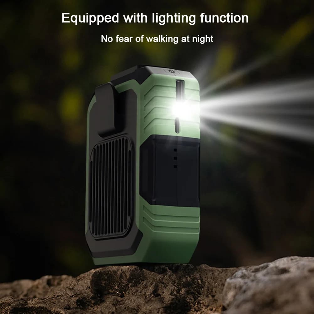 Cool Clip Fan 4000mAh Rechargeable Waist Fan Portable Power Bank Flashlight Hanging Neck Fan for Outdoor Works Hiking Camping