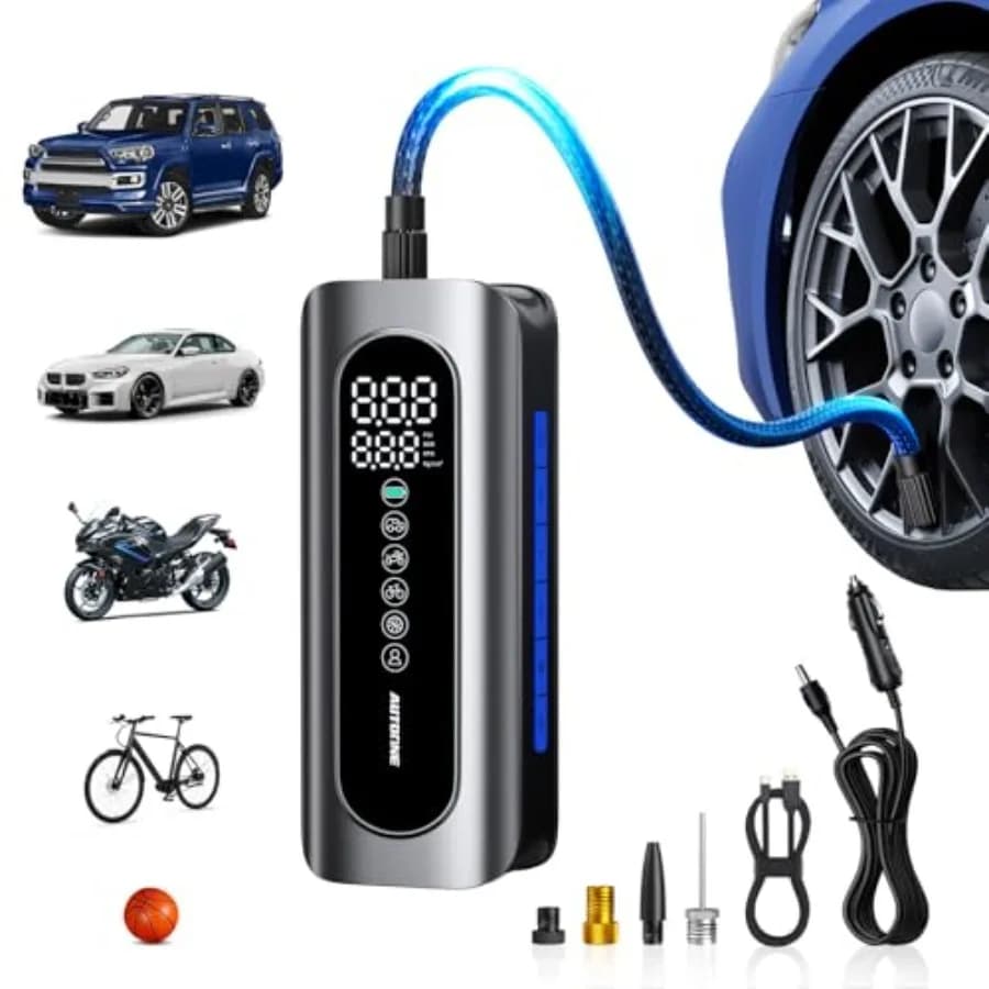 Compressore d'aria portatile per gonfiaggio pneumatici - Pompa d'aria senza fili 4 volte più veloce da 150 PSI con manometro digitale per pneumatici, alimentazione 12V per auto