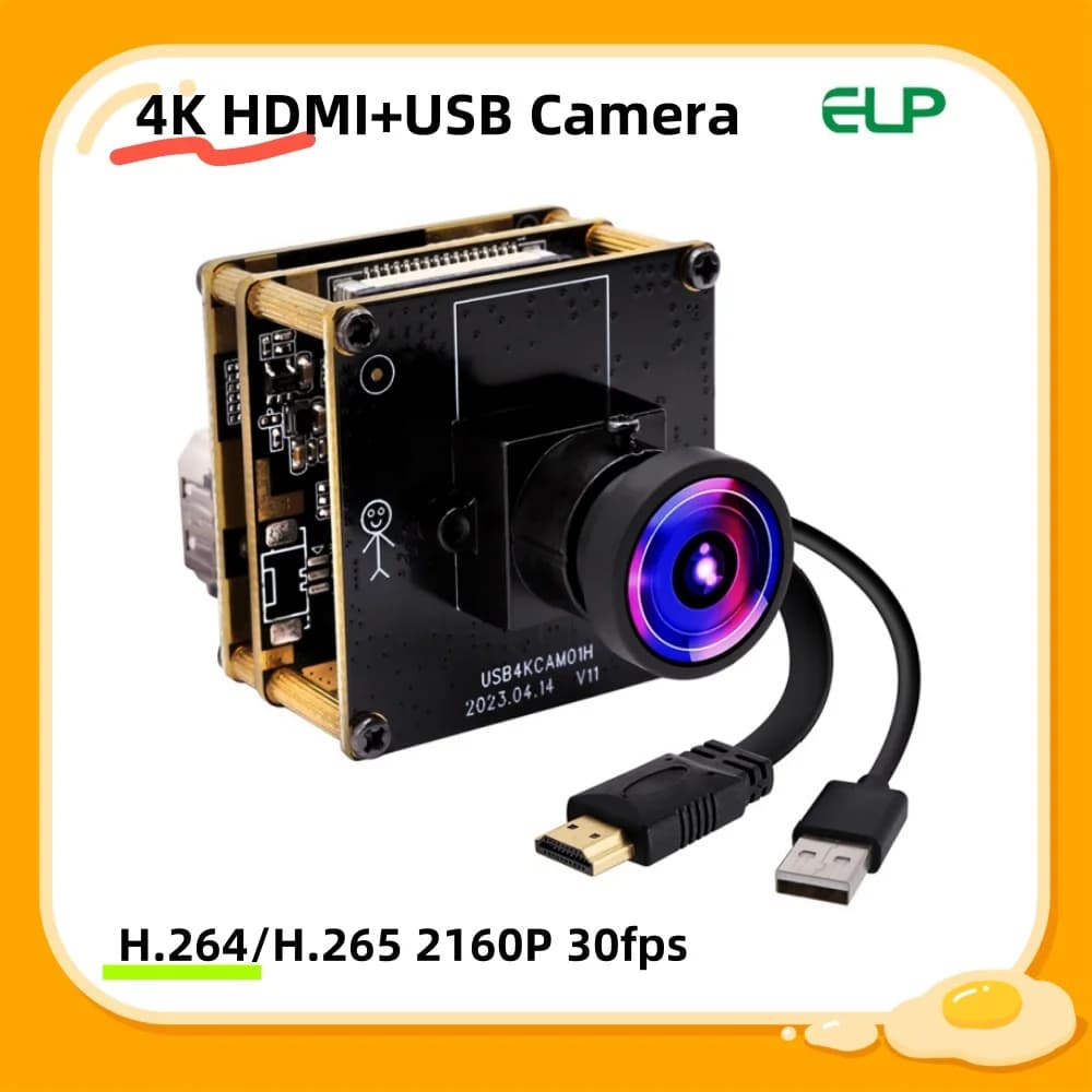 USB camera module ELP 4K HDMI 3840x2160P 30fps H264/H265 Industrial CNC camera without 3D printer drive lens