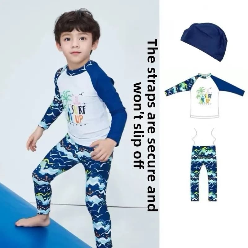 Set da Surf a Tre Pezzi con Protezione Solare e Maniche Lunghe per Ragazzi, Design Speciale Separato Termico per Nuoto