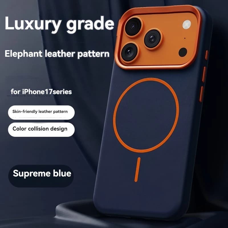 Custodia magnetica per telefono con struttura in pelle di elefante aziendale per IPhone 17 Pro Max 16 15 14 Pro Max per copertura di ricarica wireless Magsafe