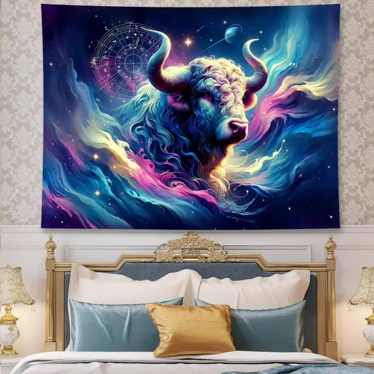 Stunning Cosmic Bull Zodiac Tapestry Astrology Wall Decor Galaxy Celestial Art Print Large 150x300cm Home Poster