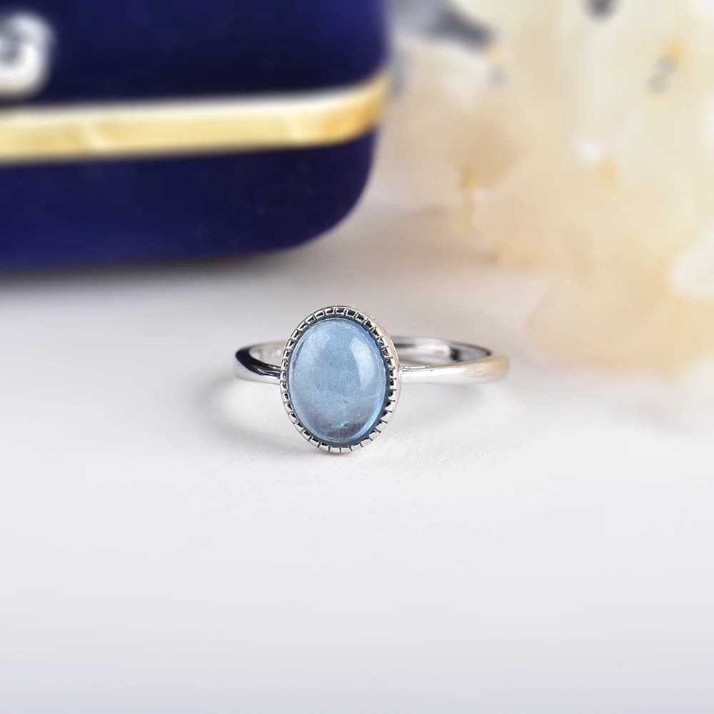 ITSMOS s925 anelli in argento Sterling con acquamarina anello in cristallo chiaro blu oceano Vintage Cabochon Stone elegante regalo per le donne