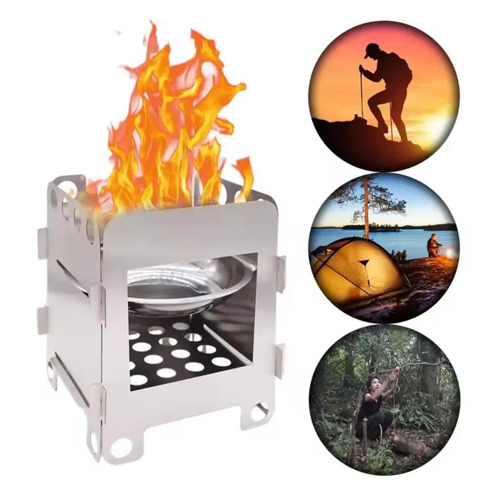 Stufa a Legna Pieghevole da Campeggio, Bruciatore Portatile in Acciaio Inox per Cucina all'Aperto, Picnic, BBQ, Escursionismo, Attrezzatura da Backpacking