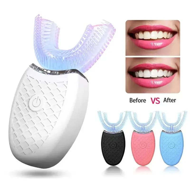 Adult U-shaped waterproof washable electric toothbrush. Portable silicone oral cleaning tool. Can be charged via USB.