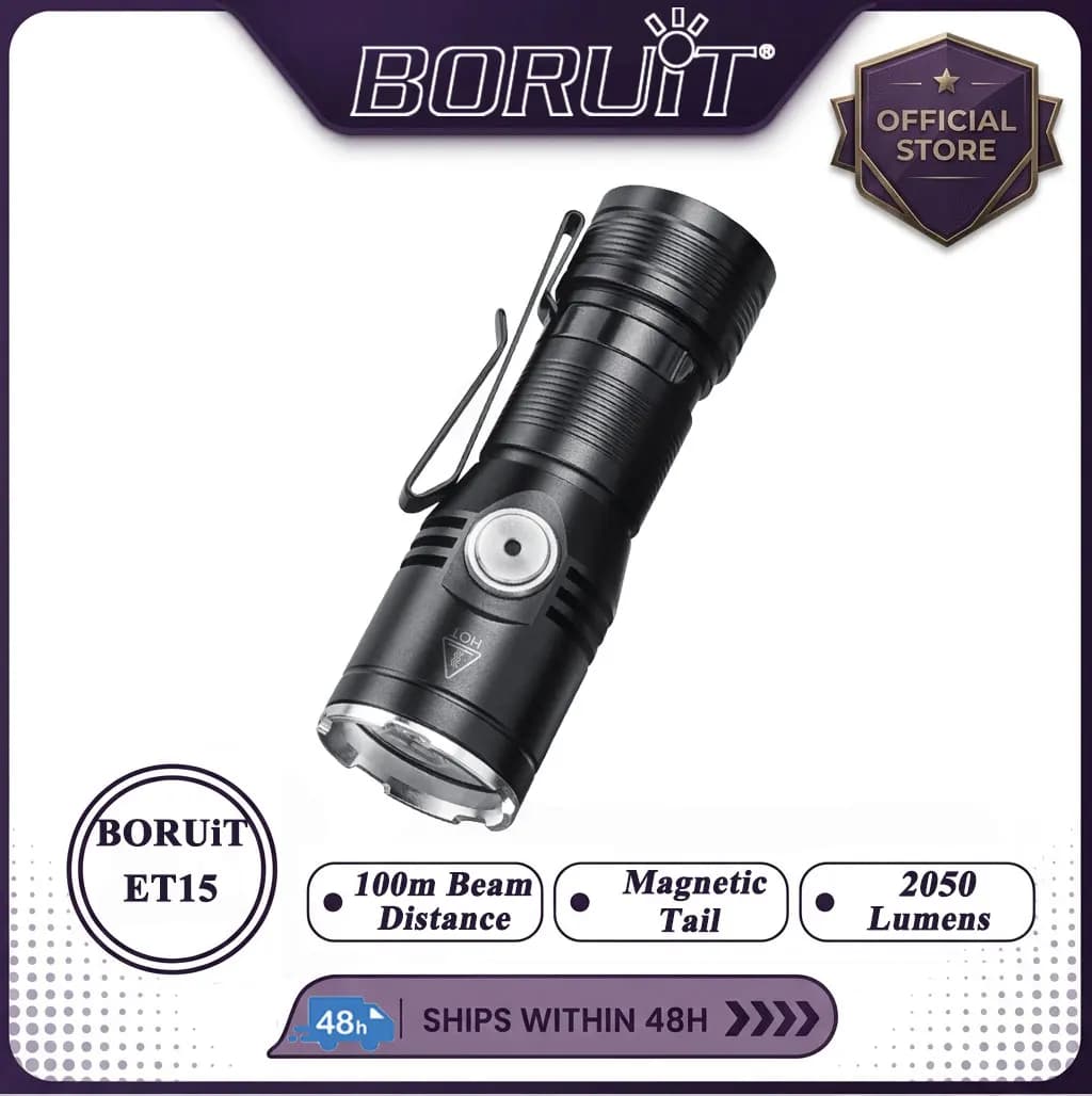 BORUiT 2050LM 100M Magnetic Mini Powerful Flashlight EDC Rechargeable Torch Waterproof Outdoor Camping Lantern Emergency Outdoor
