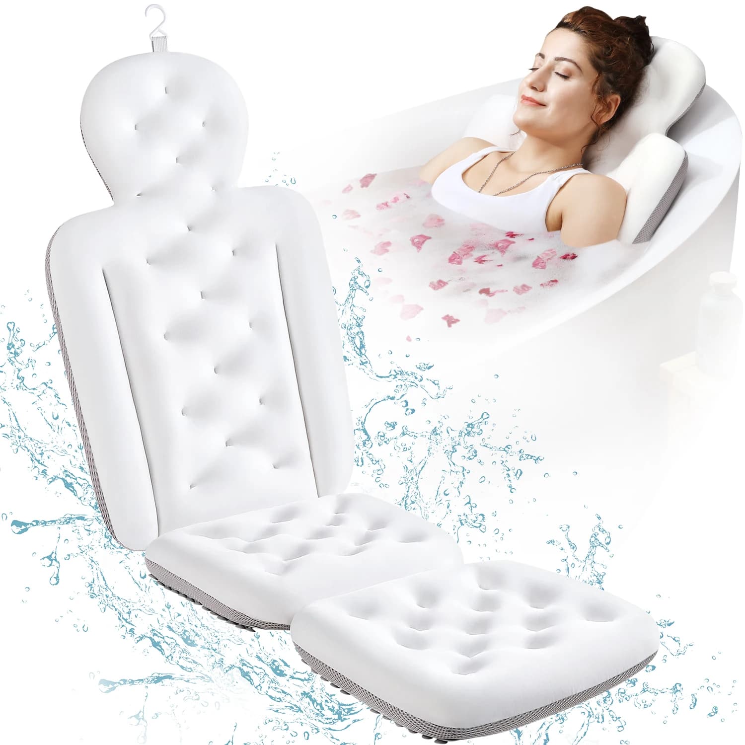 Cuscino da Bagno Integrale Spesso, Tappetino Lusso per Vasca Idromassaggio, Supporto Testa Collo Schiena Bianco 51x16