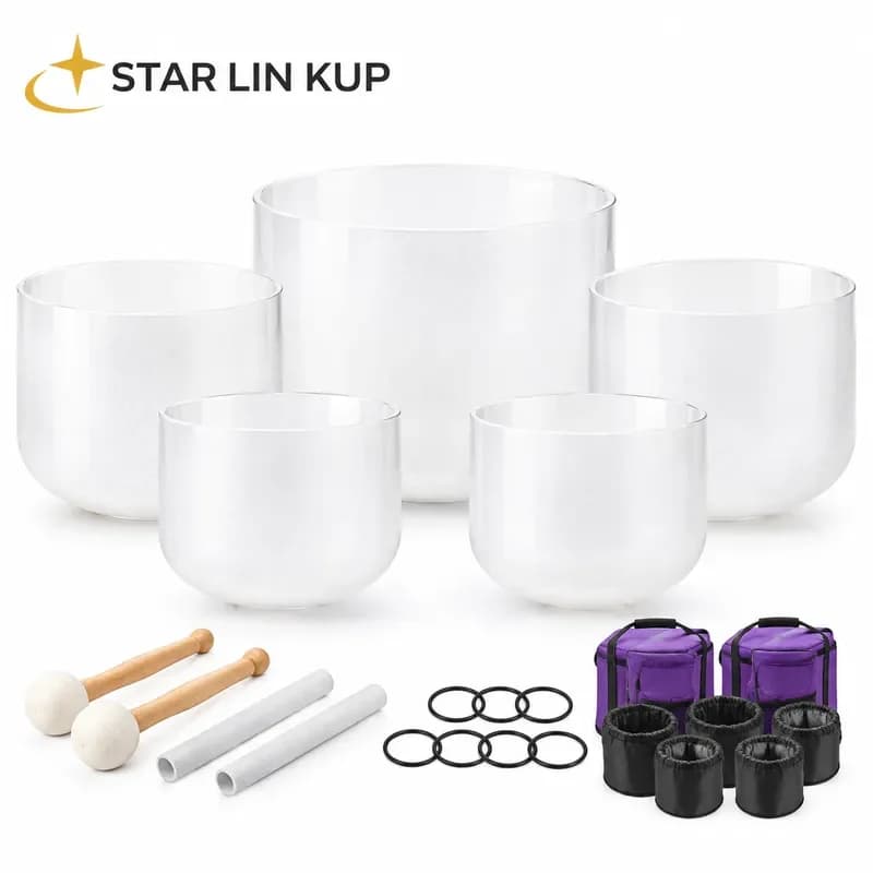 STAR LIN KUP 7pcs Chakra Quartz Crystal Singing Bowls Set 8-14 Inch Double Black CDEFGAB Notes Sound Healing Meditation Yoga