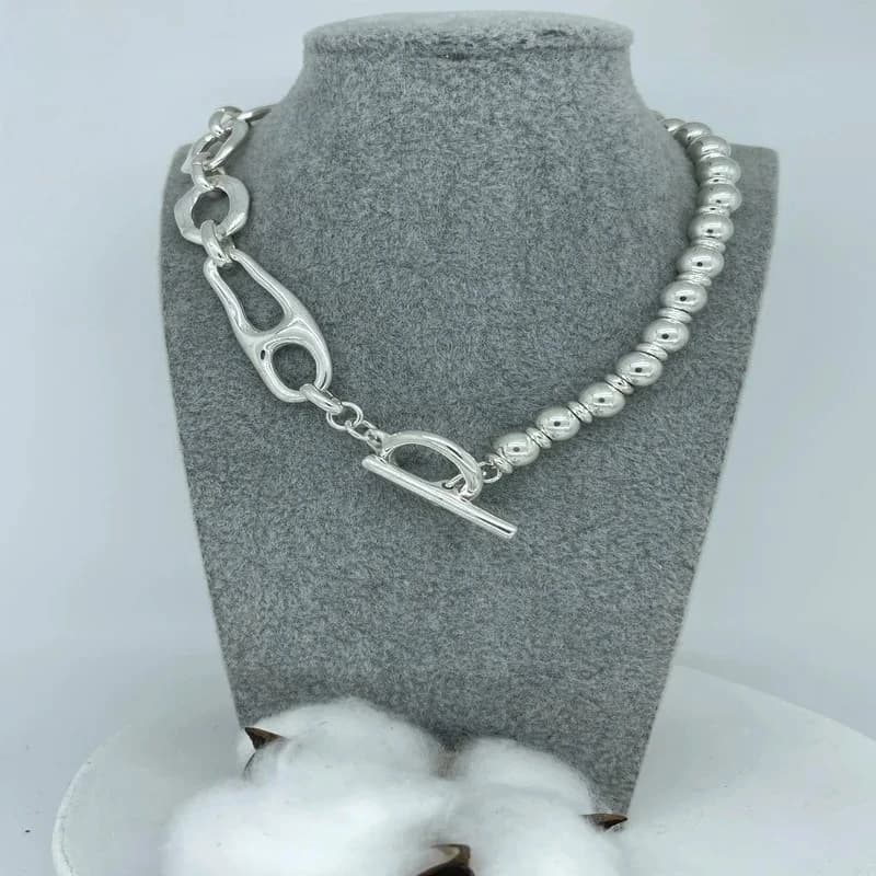 Popular Instagram style silver round bead chain splicing necklace, couple accessories, give friends party gifts