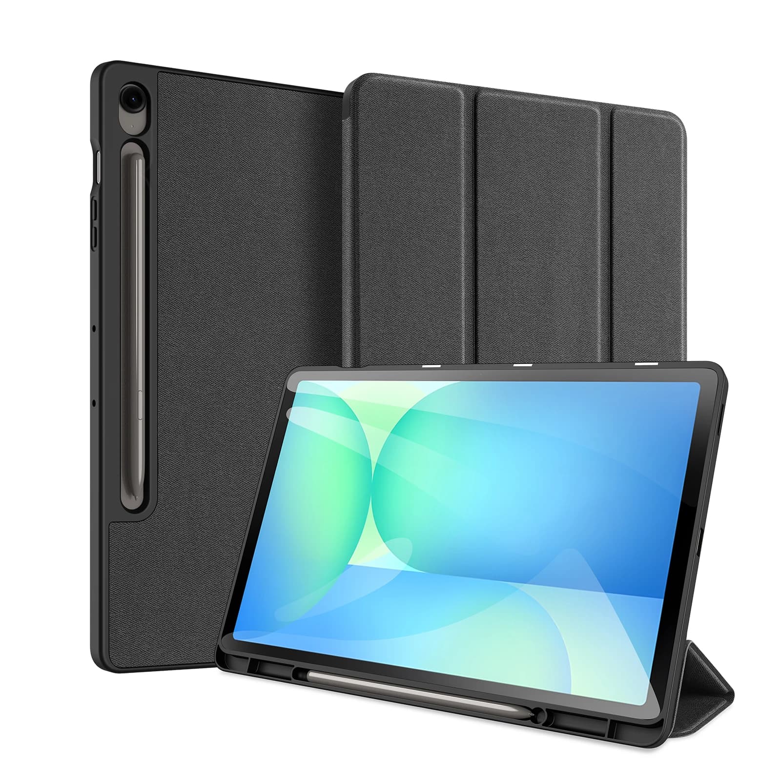 DUX DUCIS For Samsung Galaxy Tab S10 FE+ Case Domo Series Tri-fold Stand PU Leather Tablet Cover - Black