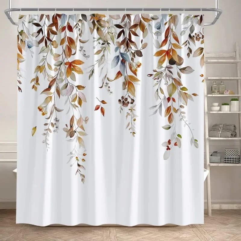 Foglie di eucalipto Tende da doccia Autunno Foglia marrone Piante ad acquerello Tenda da bagno moderna Tessuto in poliestere Decorazioni per il bagno di casa