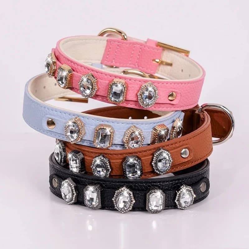Set di collare e guinzaglio per cani di lusso con cristalli, porta sacchetti igienici, strass brillanti, collare extra largo in PU per cuccioli, guinzaglio per passeggiate.