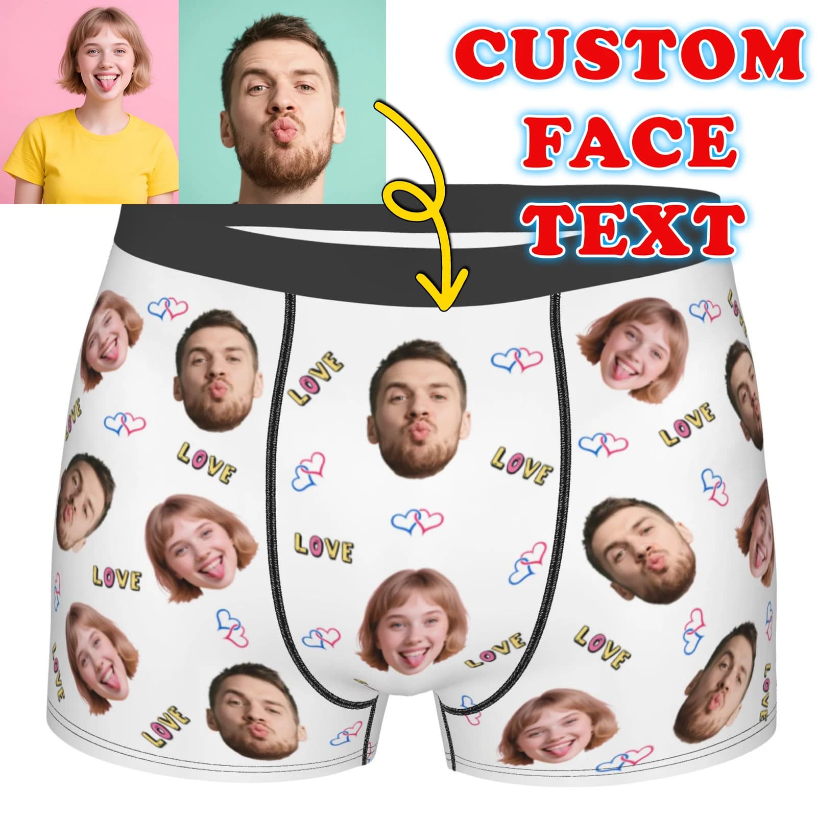 Pantaloncini boxer personalizzati con foto di volto personalizzato per il marito, regali di compleanno di San Valentino, slip con testo personalizzato, mutande intimi