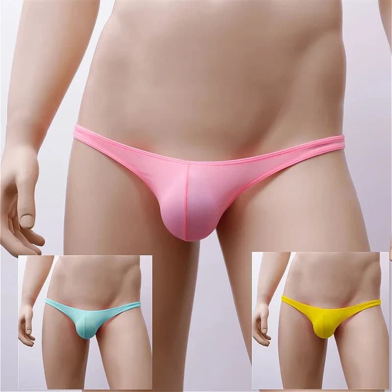Perizoma sexy da uomo intimo borsa in seta di ghiaccio slip mutandine trasparenti costume da bagno maschile ultrasottile a vita bassa Tangas Sexis De Hombre
