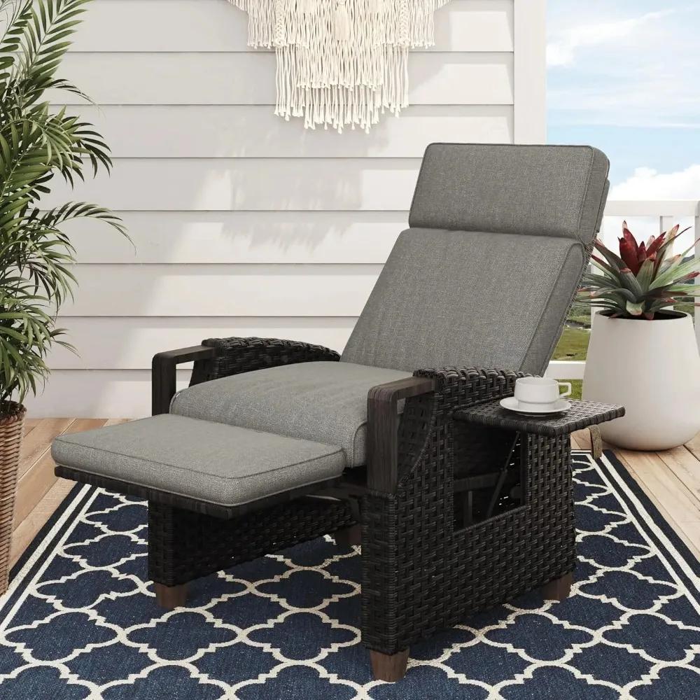 Outdoor reclining armchair with independent backrest and footrest, air pump 150 ° Lay flat chair with folding table with cushion Olefin