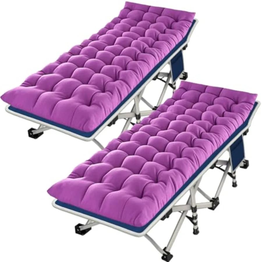 Set di 2 Lettini da Campeggio con Materasso, Comodo Letto Pieghevole per Adulti, Lettini per Dormire con Borsa per il Trasporto, Letto per Ospiti Resistente per Esterni