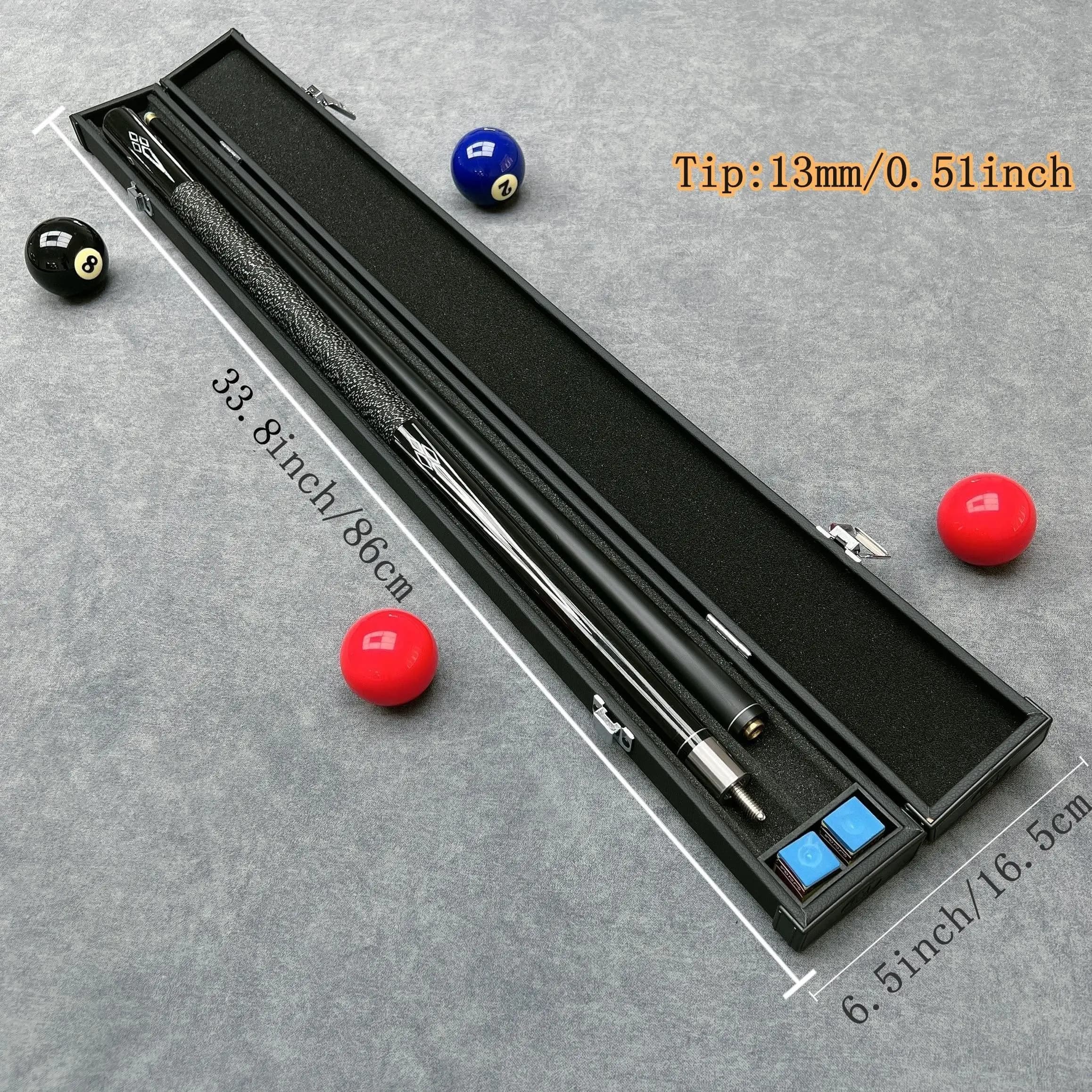 Fiberglass Pool Cue, 1/2 Split Billiard Cue Stick, Optional 10mm / 11.5mm /13mm Tip, Portable Pool Stick with Hard Cue Case