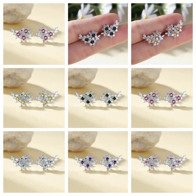 New High-end Multi-color Shiny Temperament Zircon Ear Buckle Light Luxury Commuting Exquisite Versatile Jewelry and Accessories