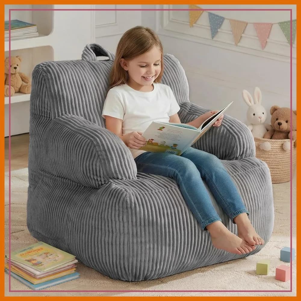 Bean Bag Chair with Armrests, Comfy Floor Seat for Gaming, Reading & Relaxing, Grey
