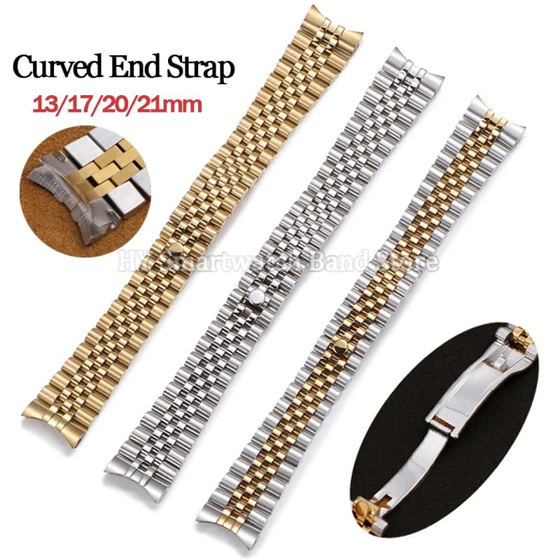 13mm 17mm 20mm 21mm Curved End Metal Strap for Rolex Stainless Watch Strap for Jubilee Wrist Band Men Women Replacement Bracelet