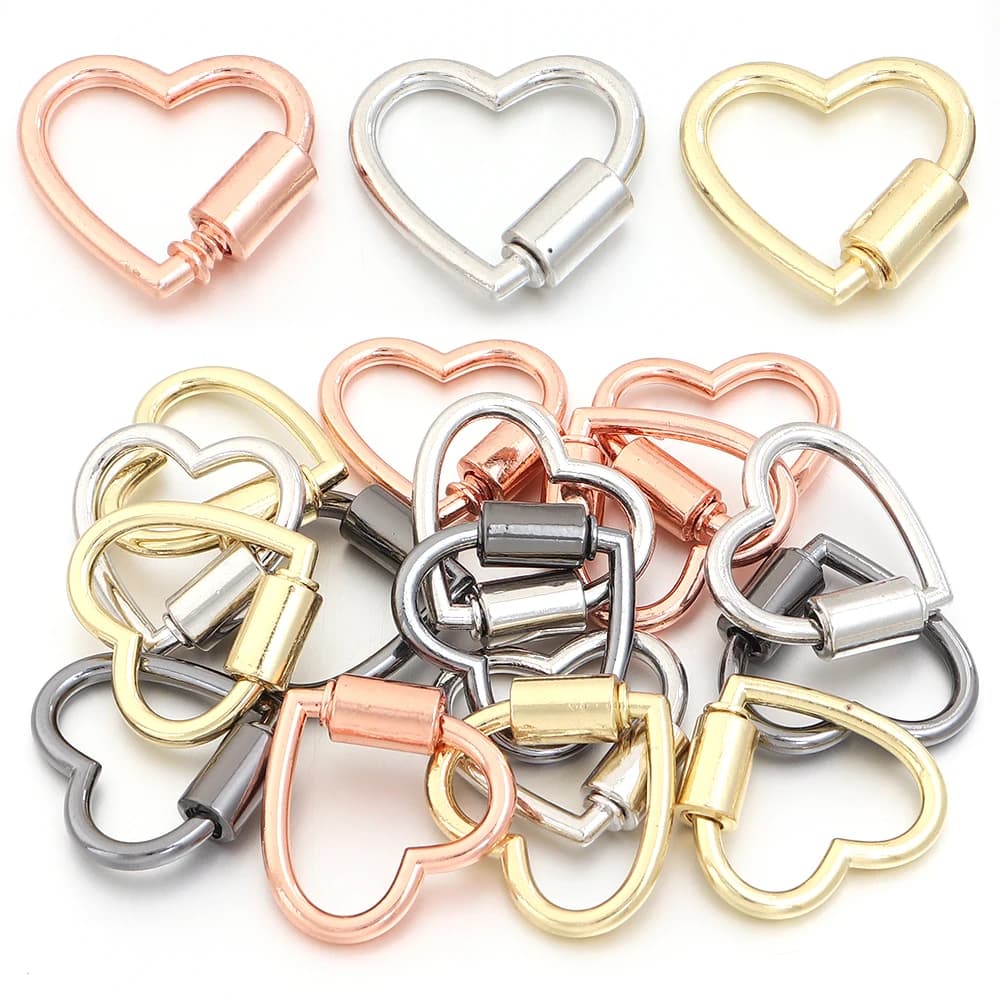 2pcs/lot Simple Metal Heart Shape Opening Clasps Keychain Carabiner Lock Buckle For Dog Chain Connector DIY Necklace Accessories