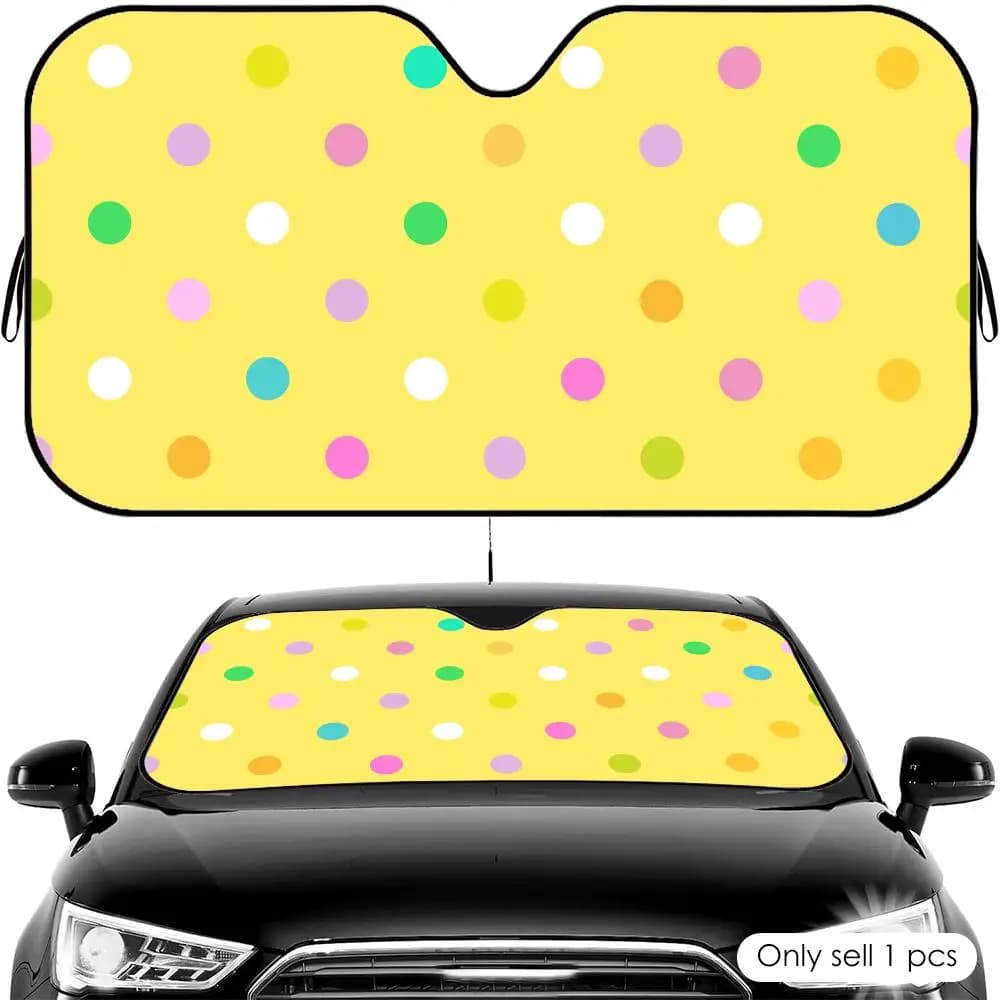 Parasole per Auto con Motivi a Punti, Stelle, Righe e Cuori, Protezione UV e Isolamento Termico, Copertura Universale Protettiva Solare