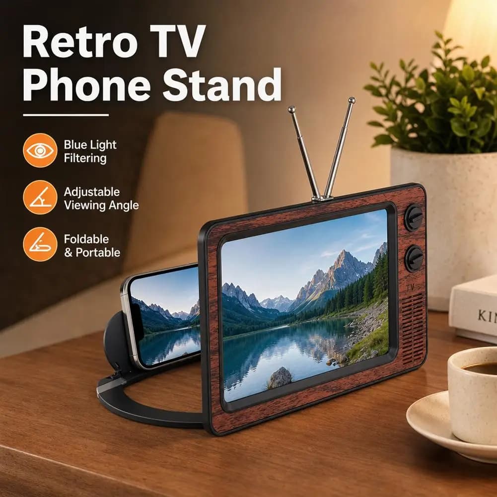Retro TV Phone Screen Magnifier, 3rd Gen Portable Smartphone Amplifier Stand for Binge-Watching, Creative Home Decor Gift