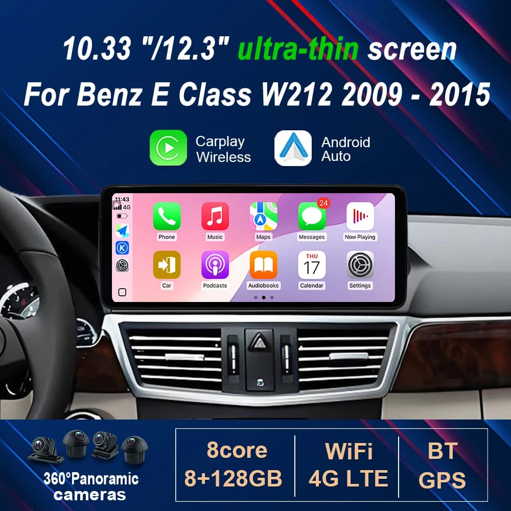 10.33 "/12.3" Android 14 Wireless Carplay for Mercedes Benz E Class W212 2009 - 2015 Car Radio Video Multimedia Player 4G WiFi