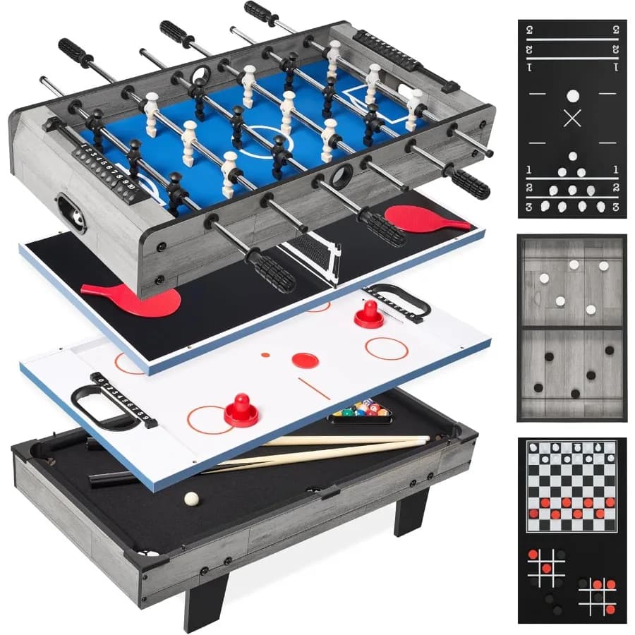 Set da tavolo da gioco combinato 11in1 per sala giochi domestica con tavolo da biliardino da ping pong Hockey Scacchi Dama Shuffleboard Bowling e 5 Ac