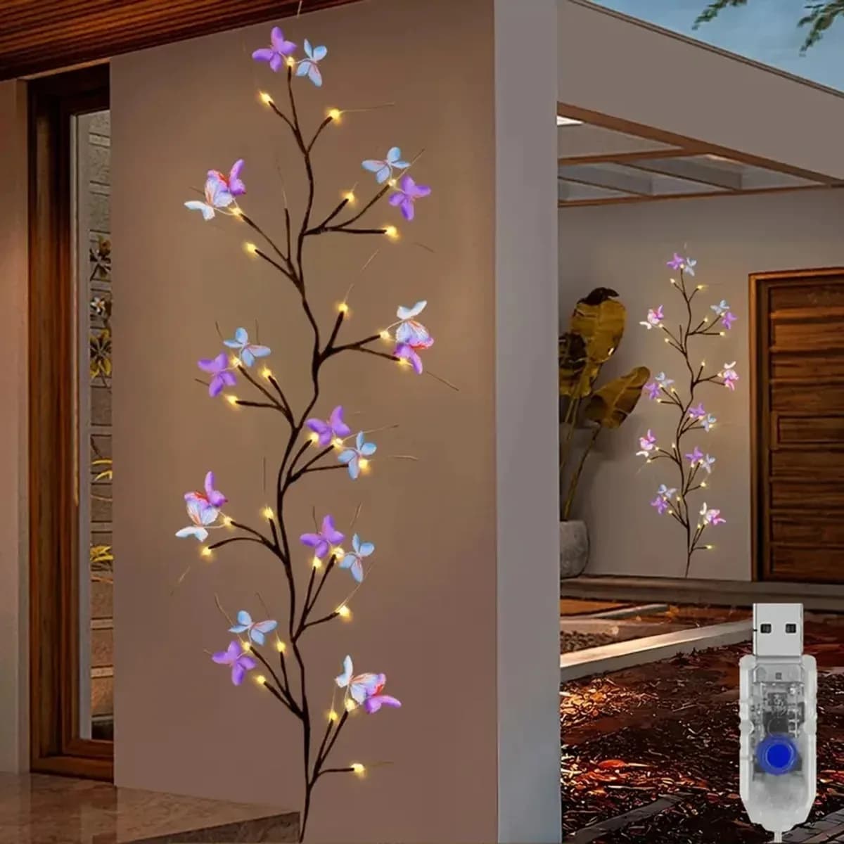 LED Butterfly Tree Branch Lights 8 Modes USB Fairy Lights Waterproof Vine Lamp For Bedroom Wall Garden Wedding Decor