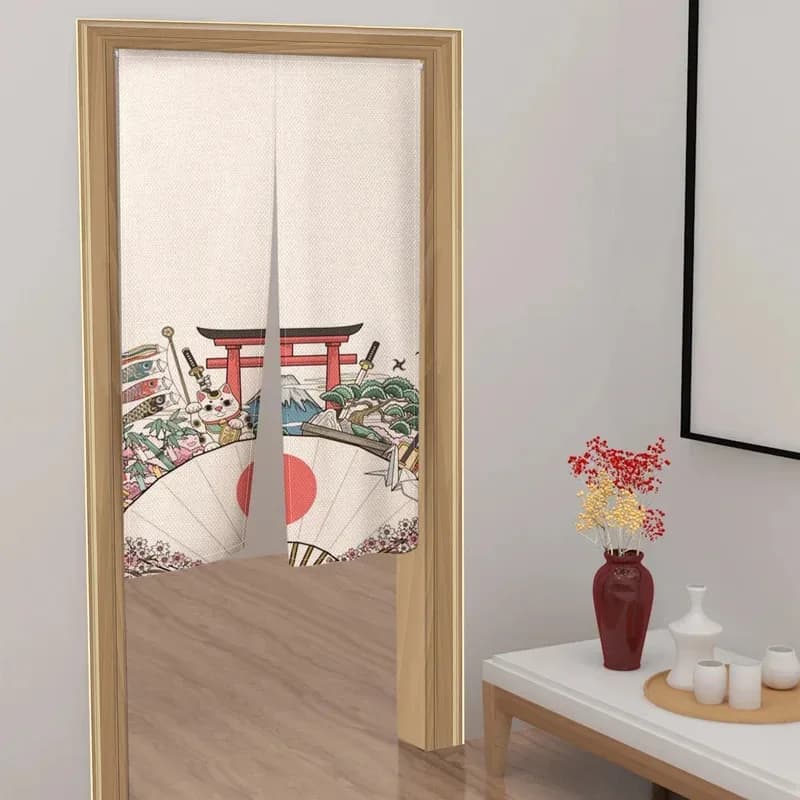 VIKAMA Japanese-Style Warm Curtain Linen Half-Curtain - Mountain Lodge Izakaya Style For Kitchen Entrance Home Decor
