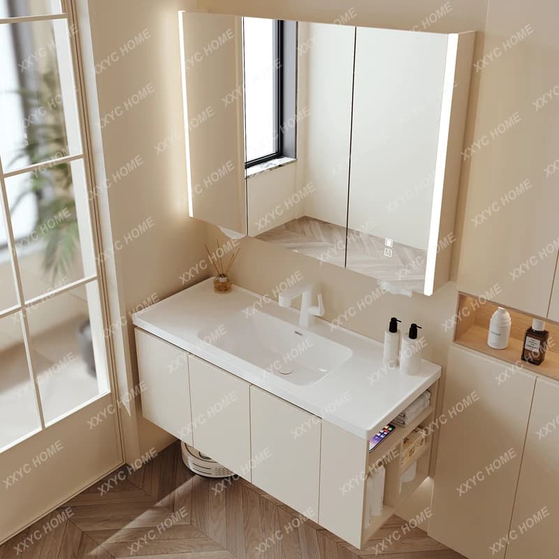 Armadietto a specchio rialzato e approfondito a Y, armadietto a specchio separato, bagno personalizzato, deposito intelligente, cabina a specchio per WC