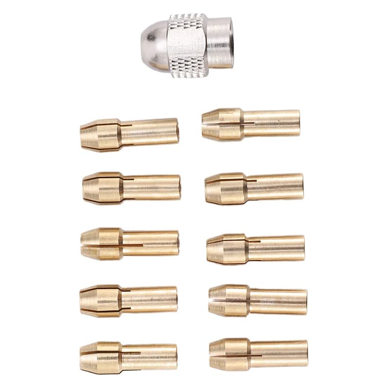 Set di mini mandrini per pinze in ottone da 11 pezzi 0,5-3,2 mm per utensili rotanti con inserti in ottone e dadi Set di accessori per utensili rotanti