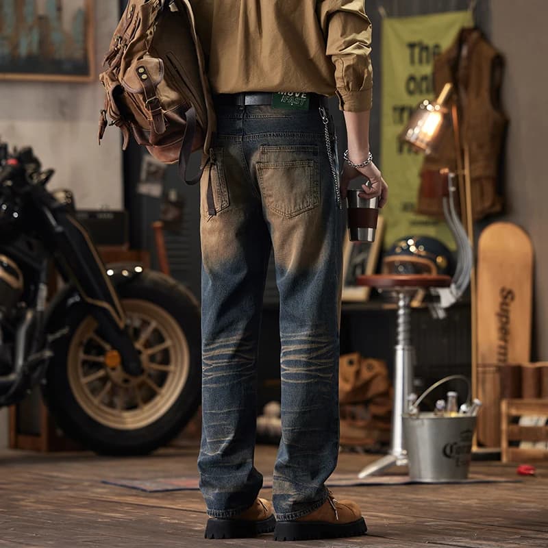 Retro Do the Old Cowboy Pantaloni da uomo larghi dritti Street Tide Marca Pu Bello drappeggio naturale Mop Pantaloni casual alla moda