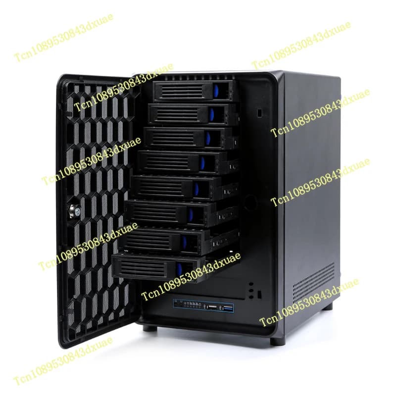 Telaio NAS a 8 alloggiamenti, telaio di archiviazione di rete domestica mini torre ITX sostituibile a caldo NAS a 8 alloggiamenti