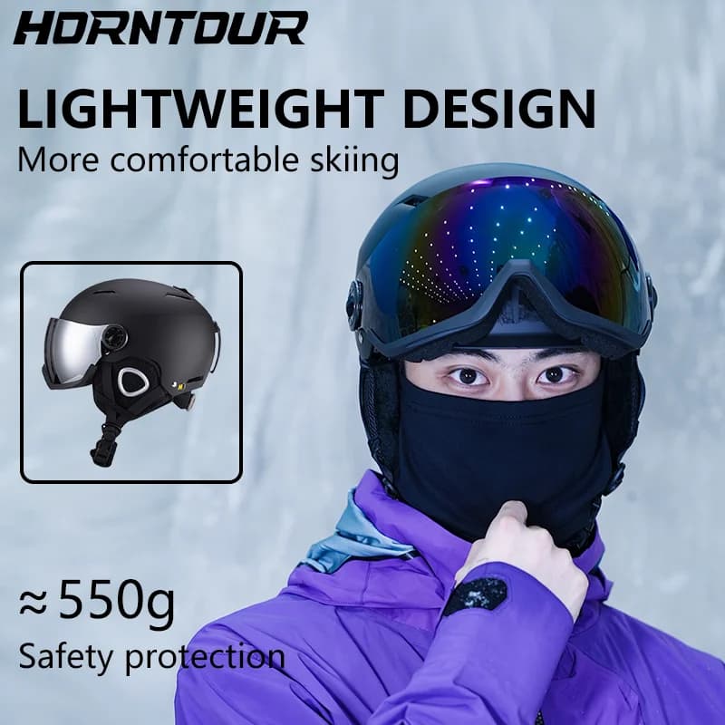 Casco da sci professionale Horntour occhiali da sci integrati anti-collisione caldo per uomini e donne attrezzatura per la sicurezza del sci per sport all'aria aperta