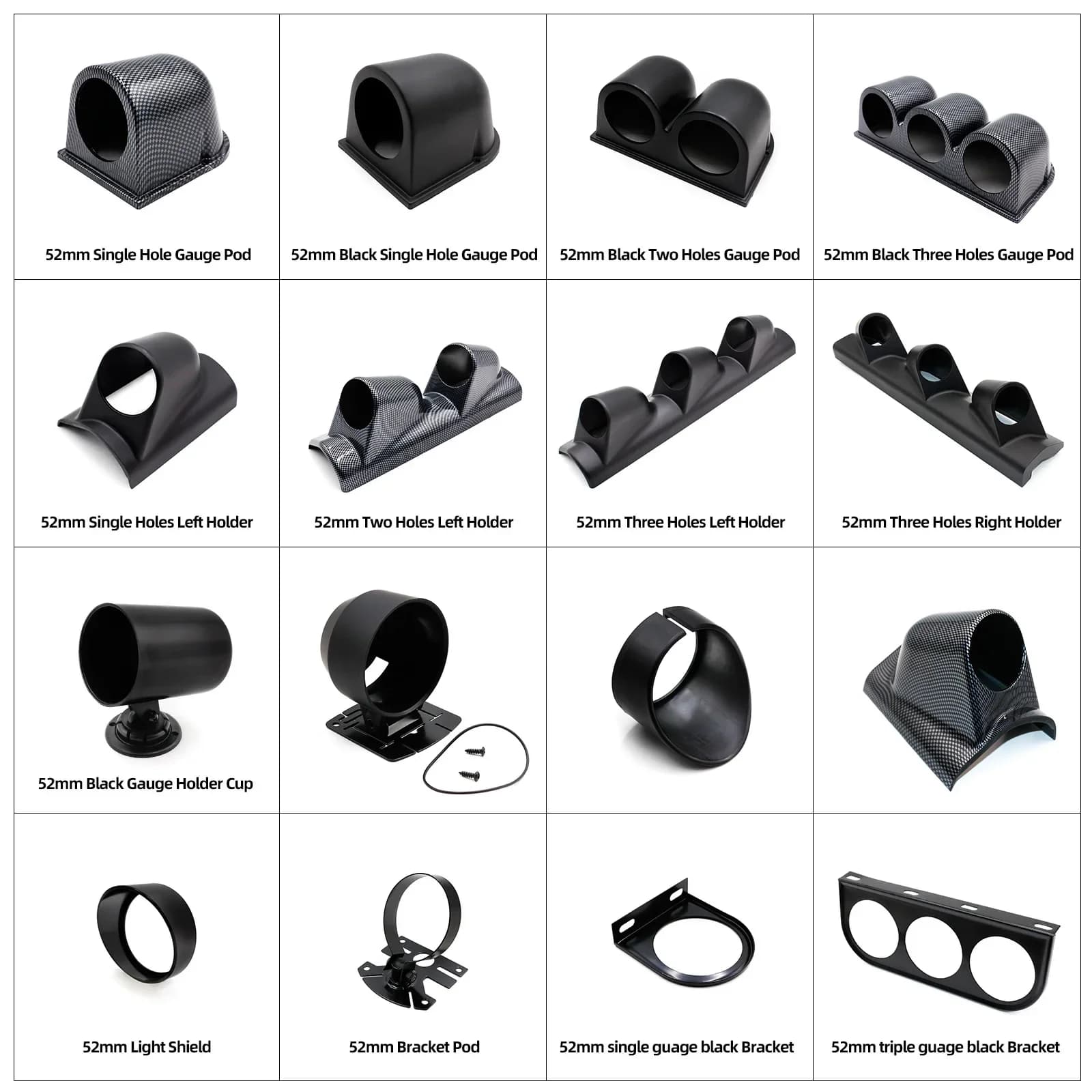 Pod per calibro per auto da 2 pollici 52mm universale nero singolo doppio triplo supporto per contatori per auto con guida a sinistra destra per calibri da 2 pollici 52mm