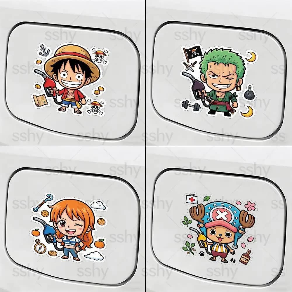 Adesivo di avvertimento per tappo serbatoio carburante auto ONE PIECE ANIME, impermeabile in vinile