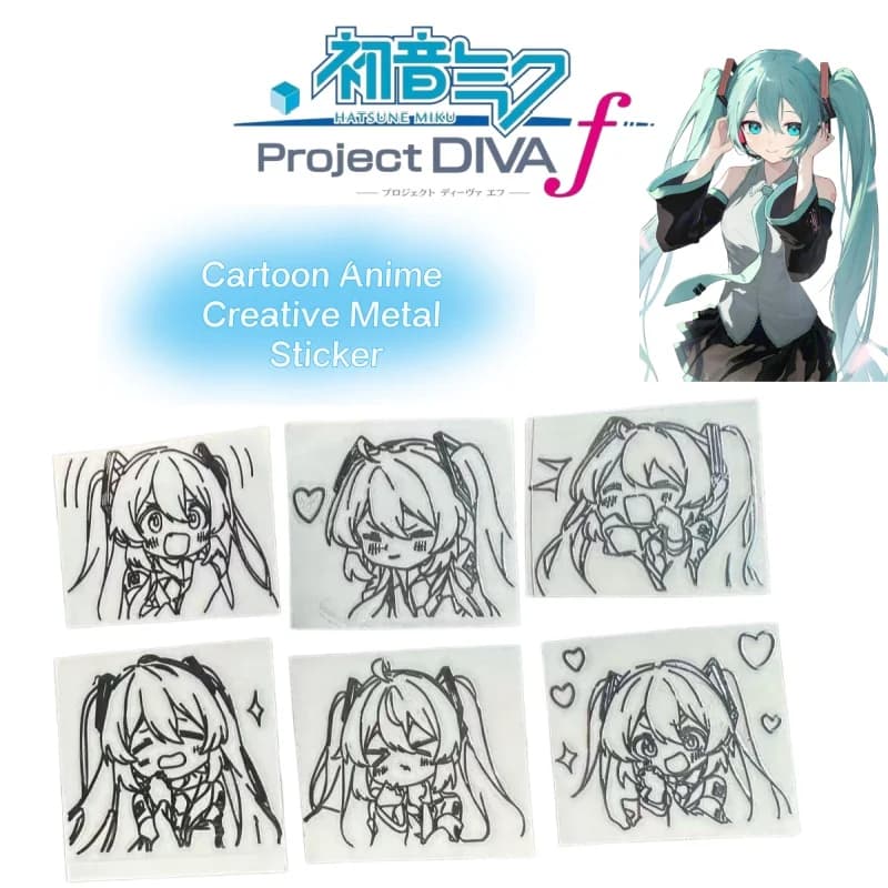 Hatsune Miku cartoon anime character series metal stickers for decorating laptops, headphones, and tablets, 3D metal stickers